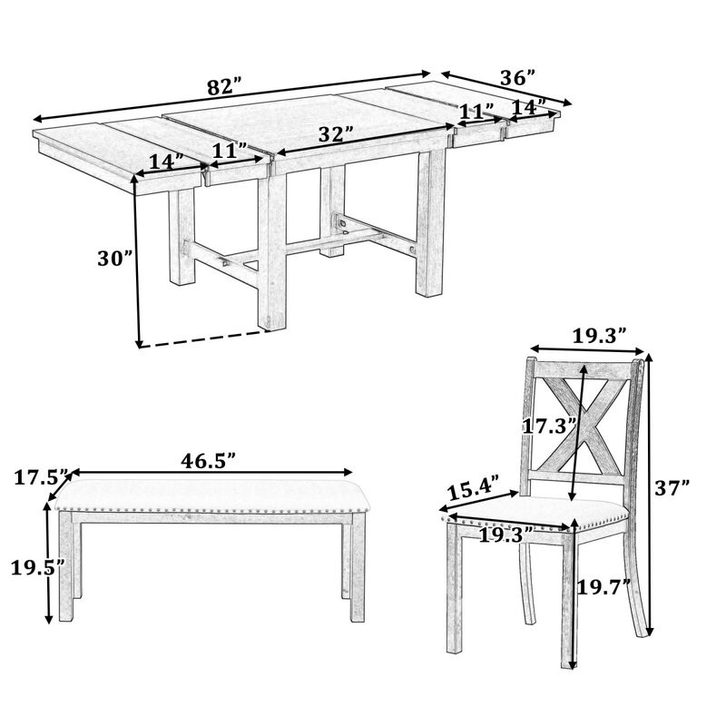 6-Piece Farmhouse Dining Set with Extendable Table