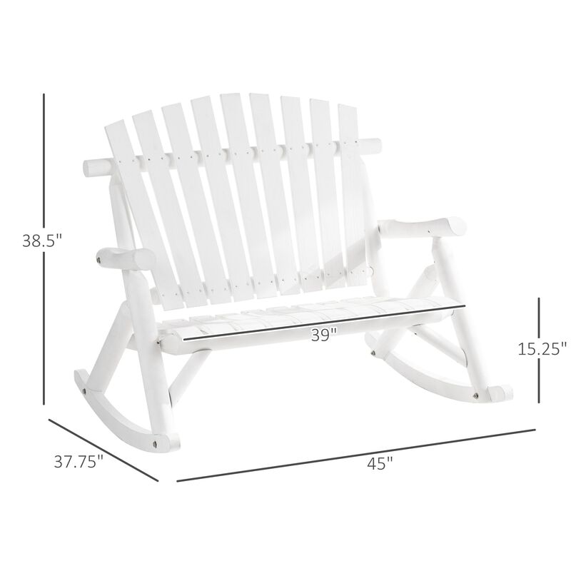White Garden Duo: Adirondack 2-Seat Wooden Rocking Chair