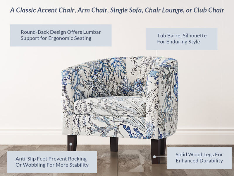 BELLEZE Accent Chairs for Living Room, Elegant Arm Chair Upholstered Tufted Barrel Chair Club Chair for Bedroom with Sturdy Legs and Linen Fabric - Berlinda (Blue Coral)