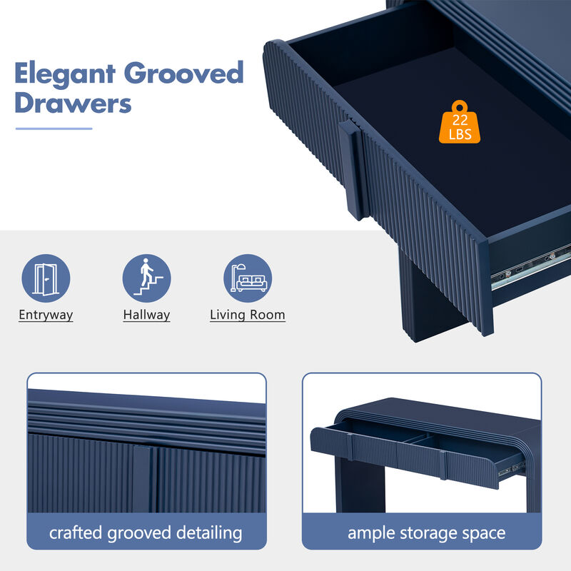 Clihome Modern Console Table with 2 Storage Drawers, Fluted Entryway Table with Rounded Silhouette for Hallway Living Room and Entryway (Navy Blue)