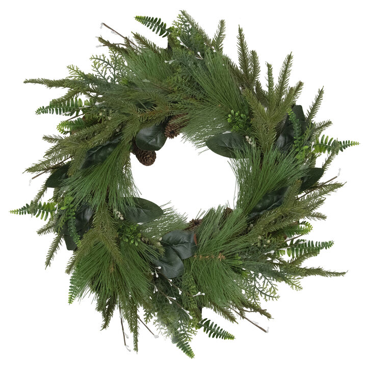 Long Needle Pine and Mixed Foliage Artificial Christmas Wreath  25-Inch  Unlit