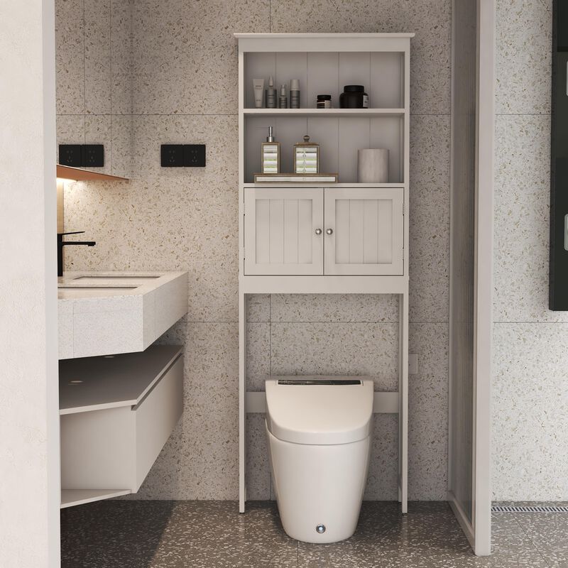 Over-the-Toilet Storage Rack with 2 Doors and Shelves for Bathroom Organization