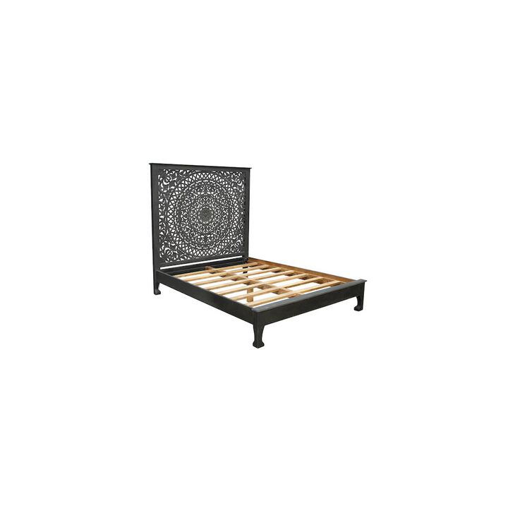 Taran Designs Auden Floral Carved Solid Wood Queen Panel Bed