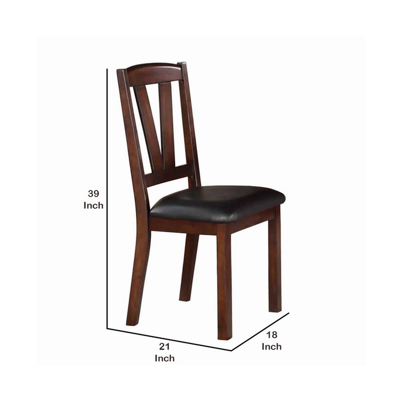 Solid Wood Leather Seat Side Chair Brown Set of 2-Benzara