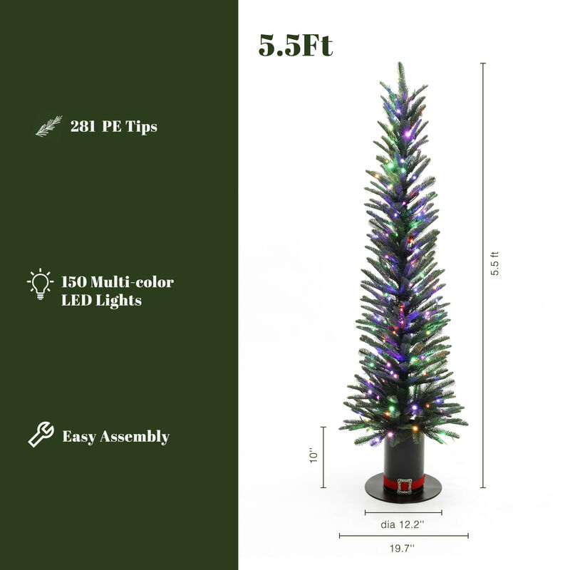 LuxenHome 5.5Ft Pre-Lit Green Artificial Tree with Tophat Pot