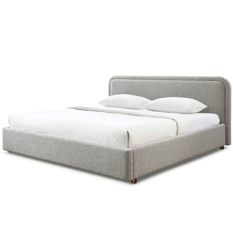 Omax Decor Chloe Upholstered Platform King Bed in Gray Boucle Fabric