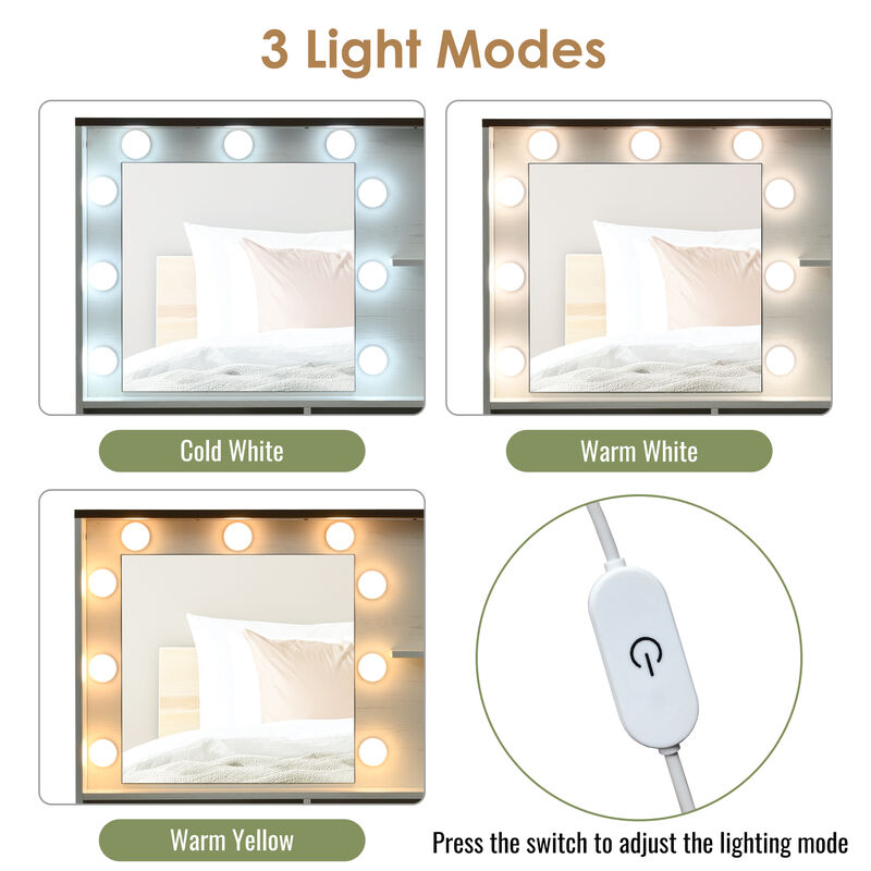 Merax Farmhouse Makeup Vanity Set with Mirror and Lights