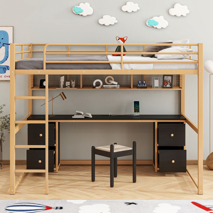 Merax Industrial Metal Loft Bed with Desk