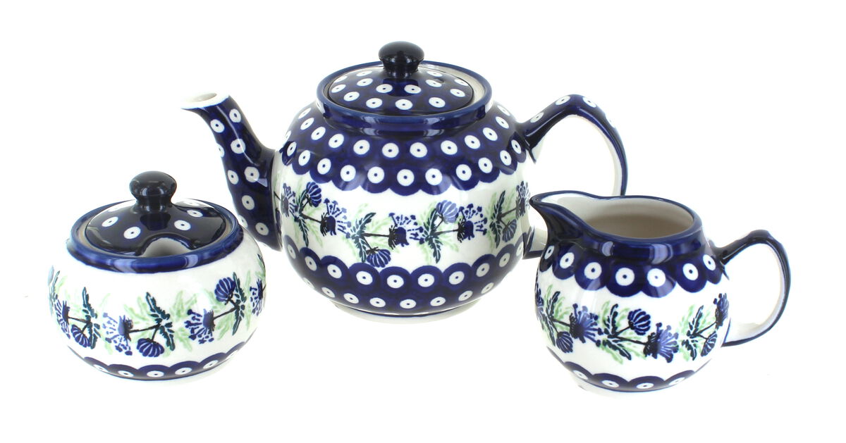 Blue Rose Polish Pottery Zoe three Piece Tea Set