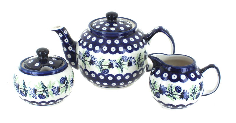 Blue Rose Polish Pottery Zoe three Piece Tea Set
