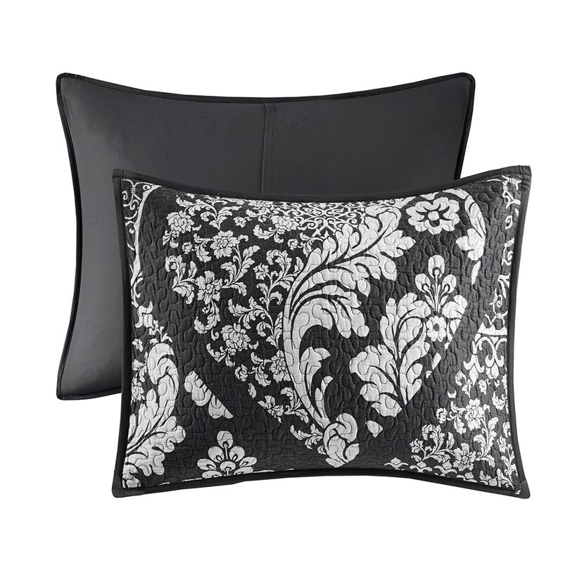 Gracie Mills Muriel 6 Piece Damask Printed Cotton Quilt Set with Throw Pillows