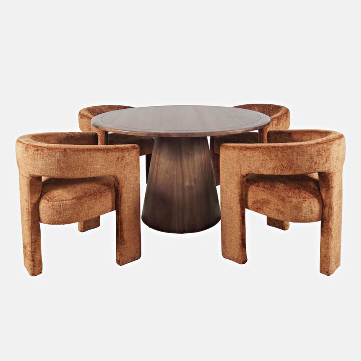 Jofran Gwen Luxury Mid-Century Modern Five Piece Dining Set with Upholstered Chairs