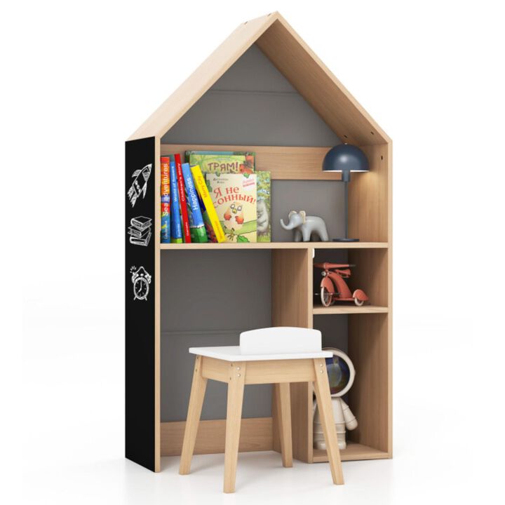 Hivvago 2-in-1 Kids House-Shaped Table and Chair Set-Gray
