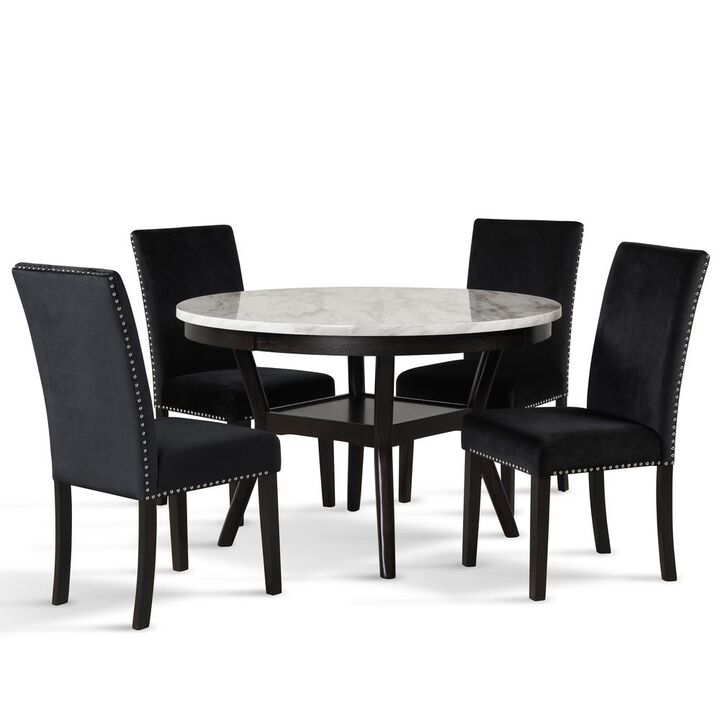 New Classic Furniture Furniture Celeste 5-Pc Faux Marble Round Dining Set  4 Chair-Black