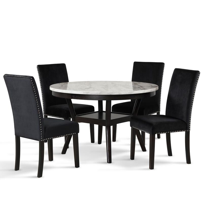 New Classic Furniture Furniture Celeste 5-Pc Faux Marble Round Dining Set  4 Chair-Black