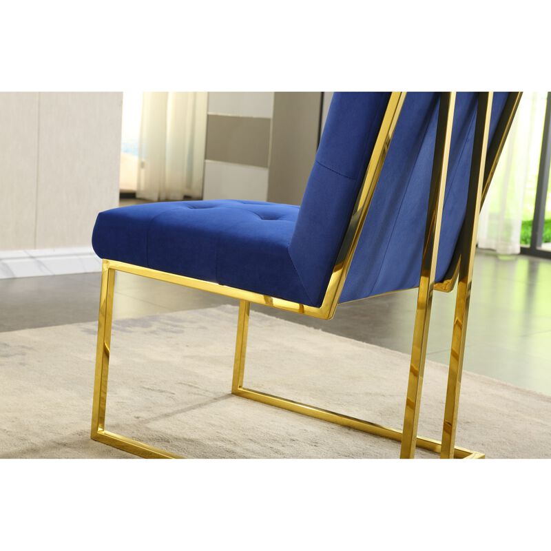 Modern Velvet Dining Chair Set Of 2, Tufted Design And Gold Finish Stainless Base