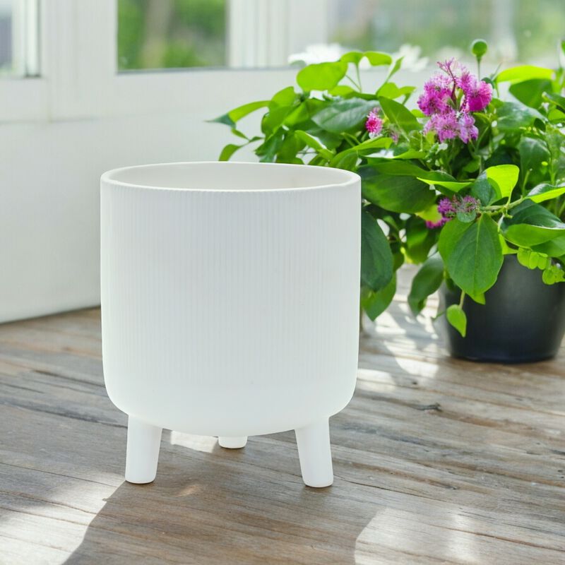 Ribbed Stone Footed Planter for Elegant Indoor and Outdoor Décor
