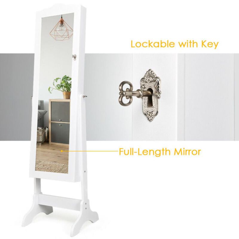 Hivvago 4-Angle Tilting Mirrored Lockable Jewelry Cabinet with Large Storage Capacity-White