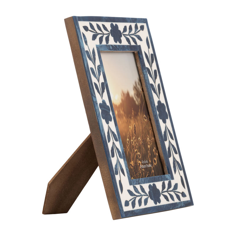 4x6 Blue Petals Photo Frame, white/blue