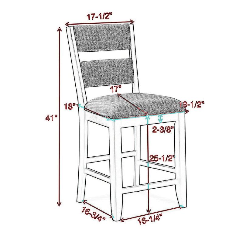 Kara 26 Inch Counter Height Chair Set of 2, Wood Frame, Upholstered, Gray - Benzara