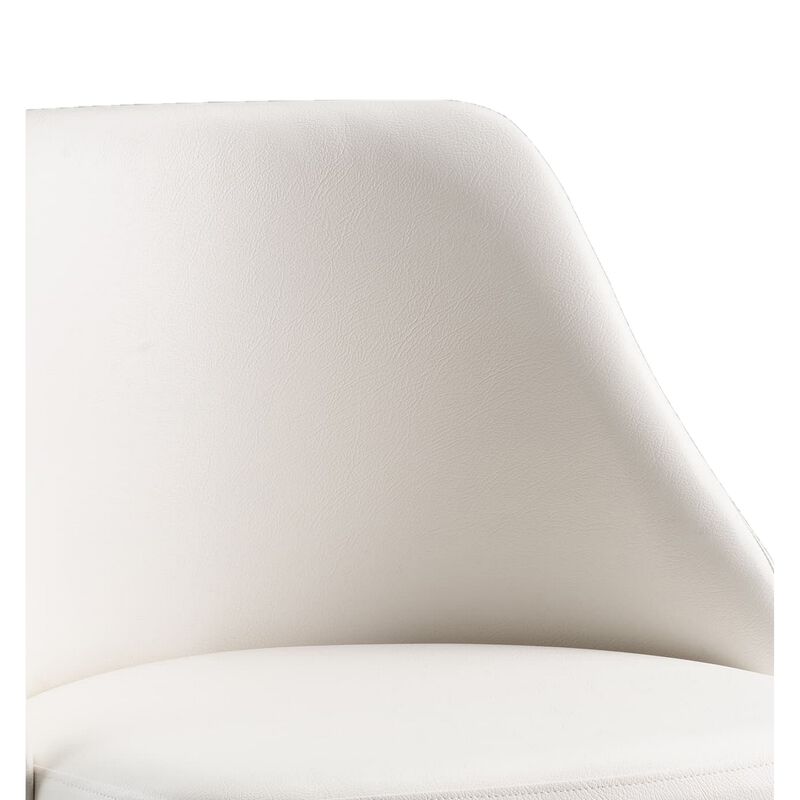 Yim 22 Inch Adjustable Swivel Office Chair, White Faux Leather, Gold Metal - Benzara