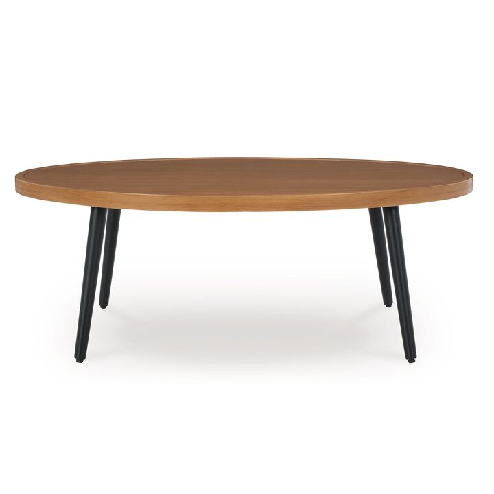 Izon Outdoor Cocktail Coffee Table, Modern 48 Inch Black Brown Metal - Benzara