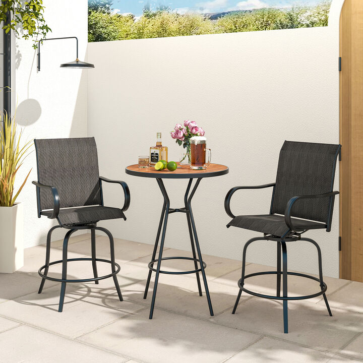 2 Pieces Patio 360 Rotation Swivel Bar Stool Set