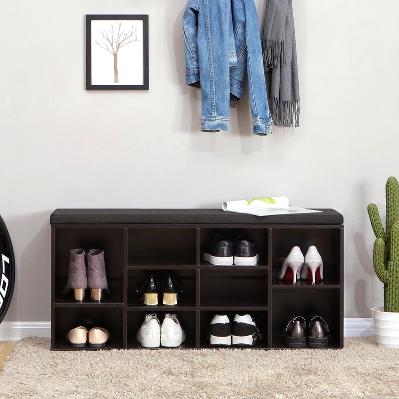 Cubbie Shoe Cabinet Storage Bench with Cushioned Seat & Adjustable Shelves