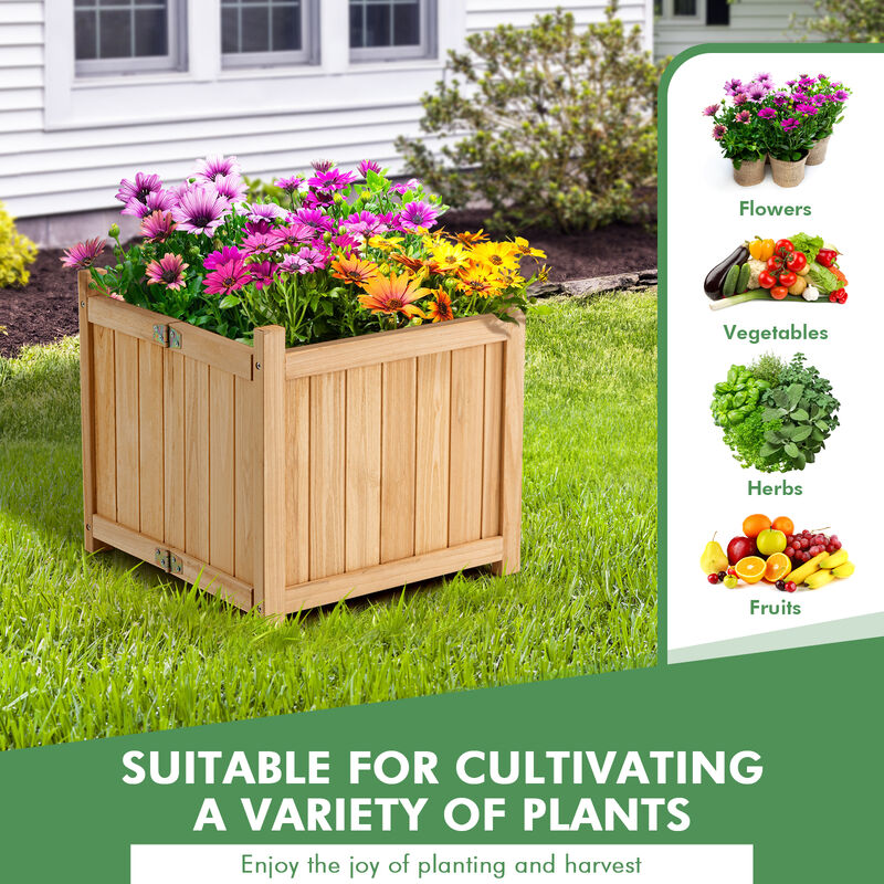 Folding Square Fir Wood Raised Garden Bed with Removable Bottom