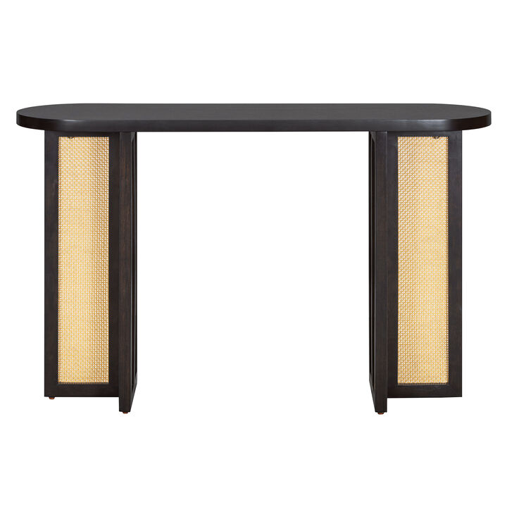 Merax Farmhouse Rattan Console Table for Entryway