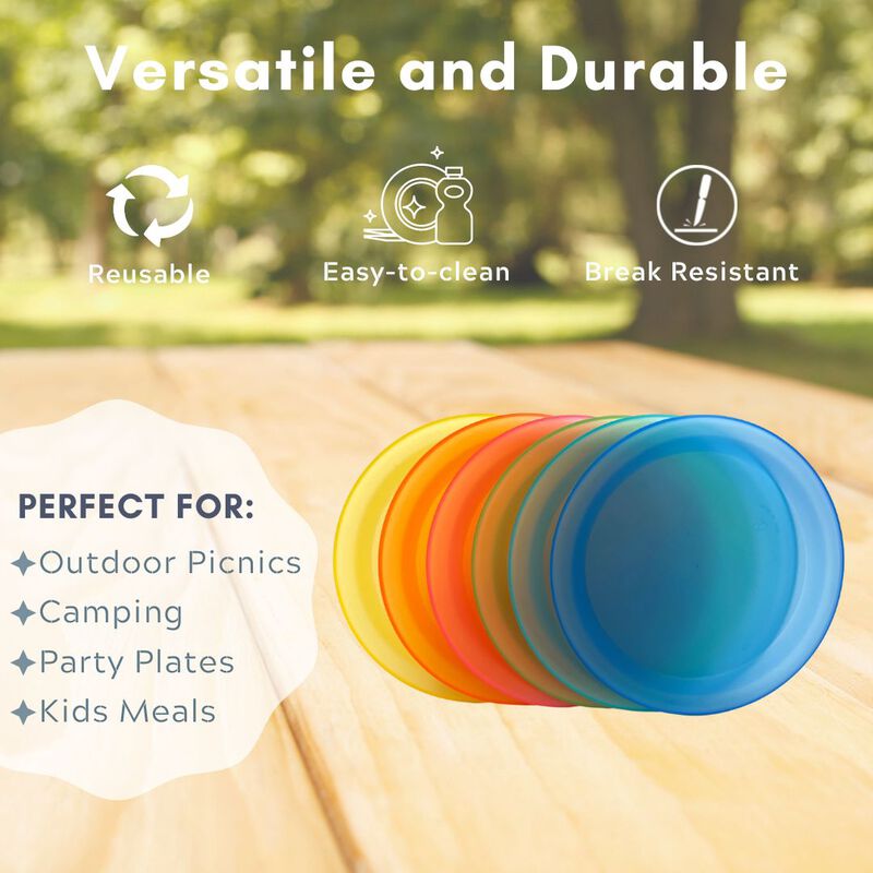 Colorful Plastic Reusable 10 inch Dinner Plates- 4 Pack