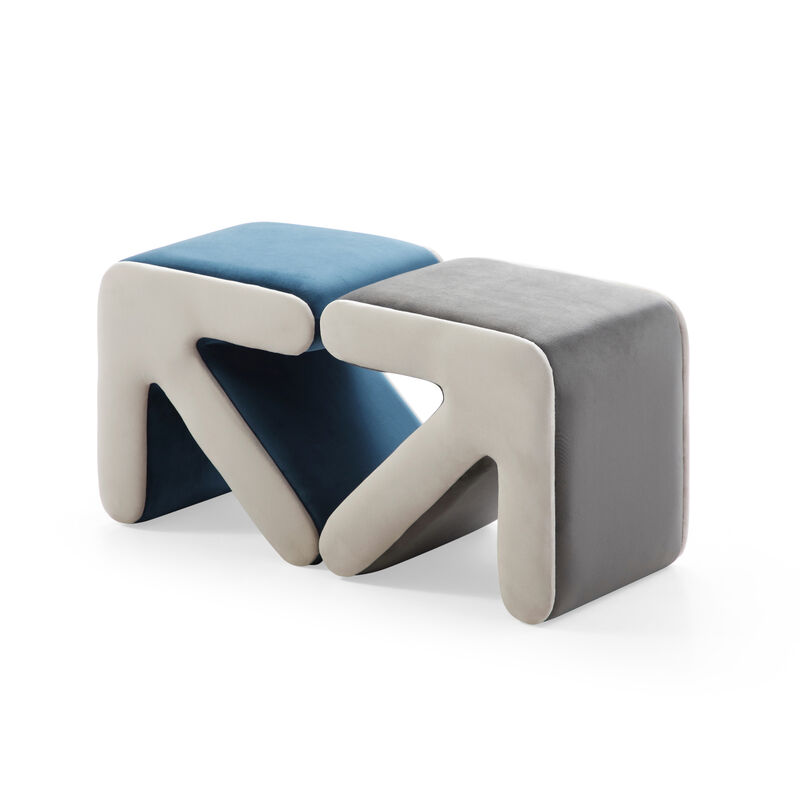 Grey+Beige Multifunctional Velvet Stool Ottoman