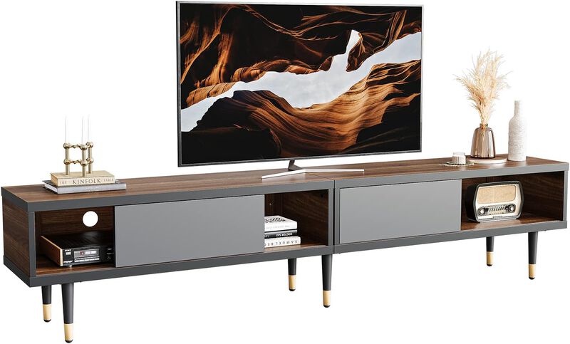 Entertainment Center with Storage,Sliding Doors for 85 inch tv,Walnut