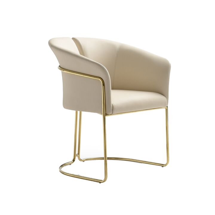 Cid Kan 23 Inch Dining Chair, Beige Vegan Leather, Stainless Steel, Wood - Benzara
