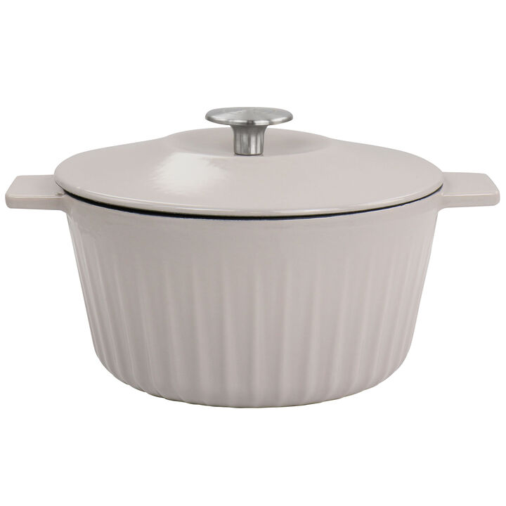Martha Stewart Enameled Cast Iron 3 Quart  Embossed Stripe Dutch Oven with Lid in Warm Grey