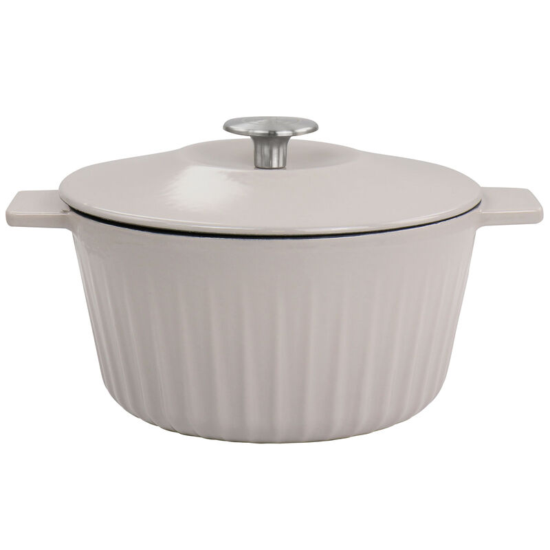 Martha Stewart Enameled Cast Iron 3 Quart  Embossed Stripe Dutch Oven with Lid in Warm Grey