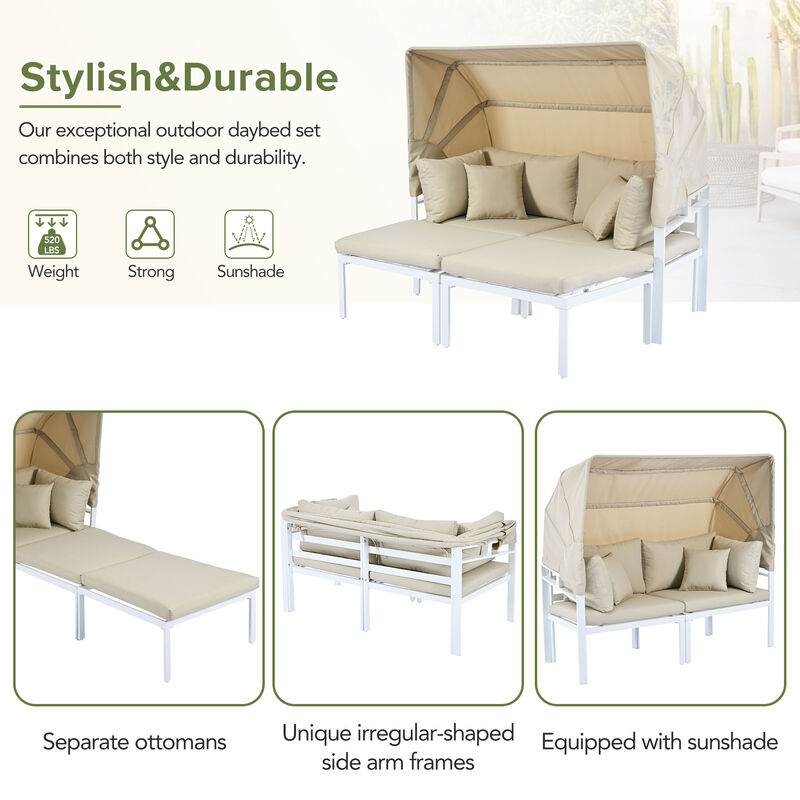 Merax Outdoor Patio Daybed with Retractable Canopy