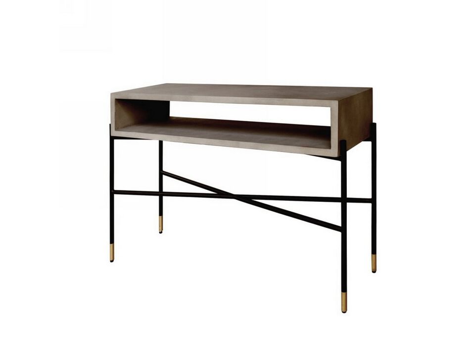 Rectangular Console Table with Concrete Top and  Metal Base, Gray and Black - Benzara