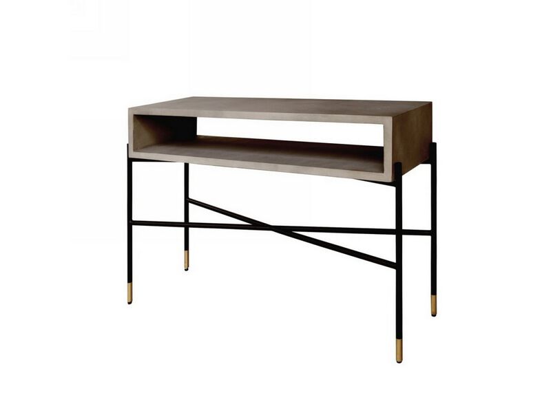 Rectangular Console Table with Concrete Top and  Metal Base, Gray and Black - Benzara