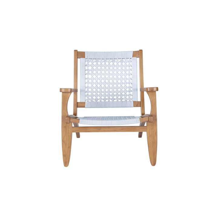 Heor 29 Inch Accent Chair, Hexagon Rope Woven Back, Seat, Brown, Gray  - Benzara