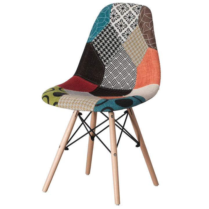 Modern Fabric Patchwork Chair with Wooden Legs for Kitchen, Dining Room, Entryway, Living Room, Single