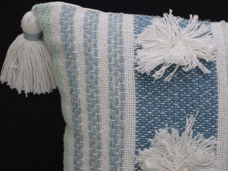 14"x20" Accent Pillow with Large Poms and Corner Tassles