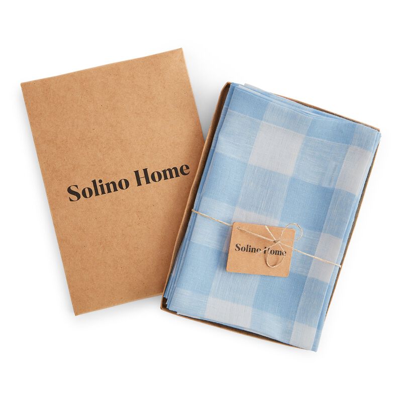 Solino Home 100% Pure Linen Buffalo Check Dinner Napkins 20 x 20 Inch Set of 4
