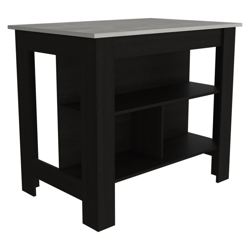 Streamdale Rockaway 3-Shelf Kitchen Island Black And Ibiza Marble