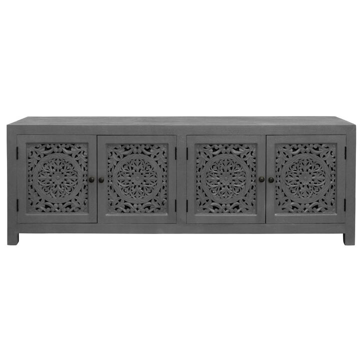Alex Hamilton Waverly Solid Wood Media Cabinet with 4 Doors and Gray Finish