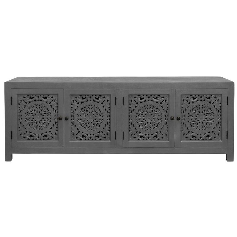 Alex Hamilton Waverly Solid Wood Media Cabinet with 4 Doors and Gray Finish