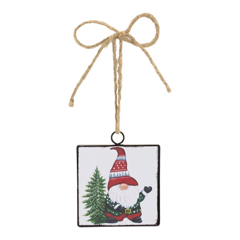 Gnome with Tree Ornament (Set of 12) – Metal Christmas Tree Ornaments with Gnome and Tree Theme