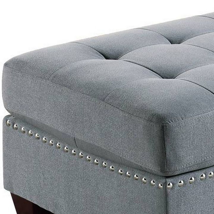 Pali 32 Inch Modern Square Ottoman, Foam Tufted Seat, Gray Linen Fabric-Benzara