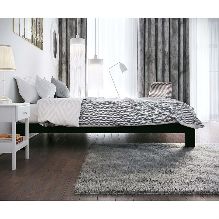 Hivvago Queen Modern Black Metal Platform Bed Frame with Wood Slats