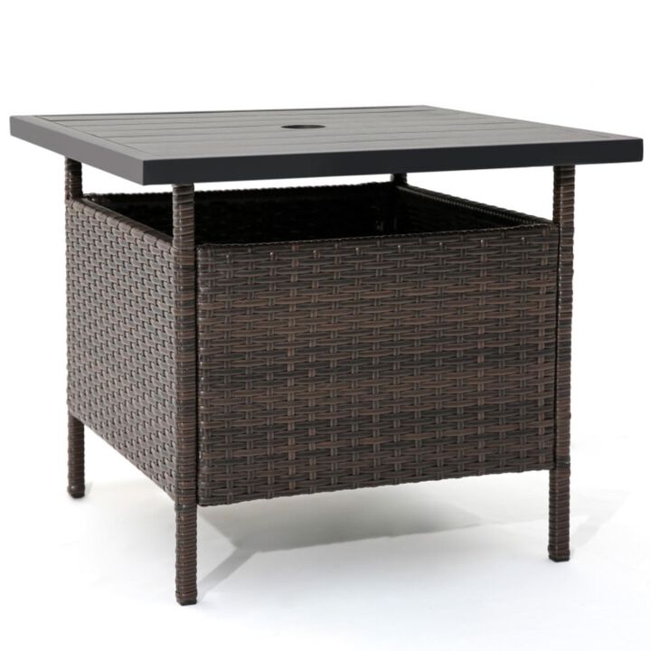Hivvago Patio Square Wicker Side Table with Umbrella Hole for Yard Garden Poolside